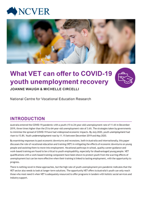 Image of the cover of What VET can offer to COVID-19 youth unemployment recovery research summary