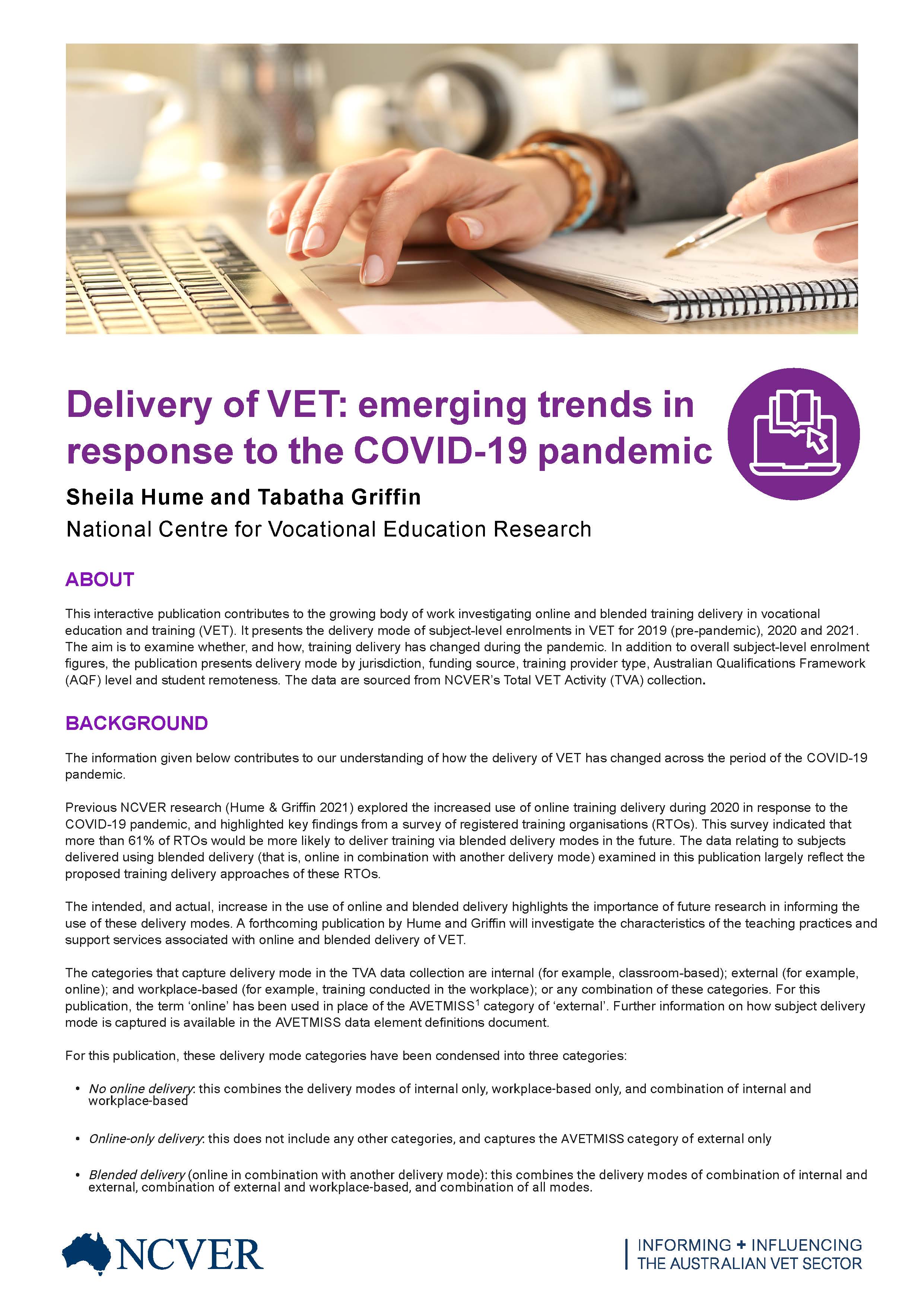 Delivery of VET emerging trends in response to the COVID 19 pandemic