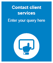 blue box with text displaying contact client services.